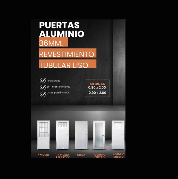 Puertas de aluminio 36 mm revestimiento tubular liso, medidas 0.80 x 2.00 y 0.90 x 2.00